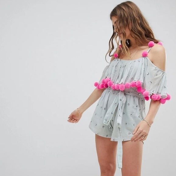 Anthropologie Sundress Sofia Pom Pom Dopamine Colorful Whimsical Sequin Romper - Picture 3 of 12